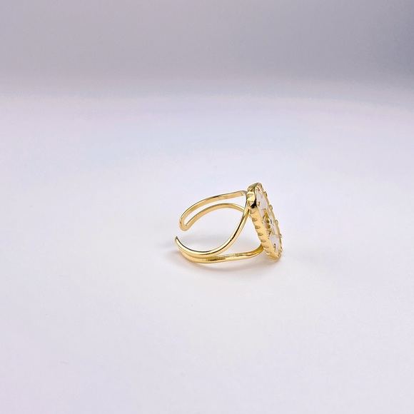 NEW Gold White Quartz Bohemian Design Adjustable Gold Plated Ring - Picture 3 of 6